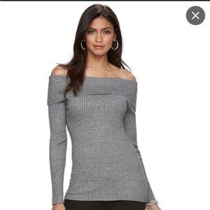 Jennifer Lopez Off-the-Shoulder Ribbed Sweater